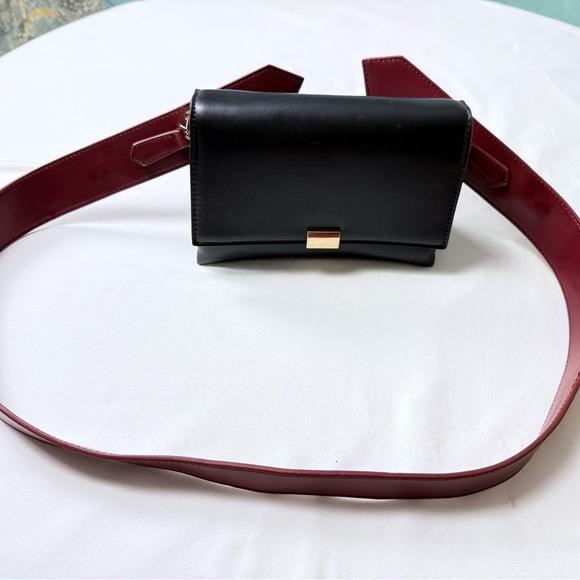 Zara Black Leather Crossbody with Wine Red Strap - Picture 3 of 8